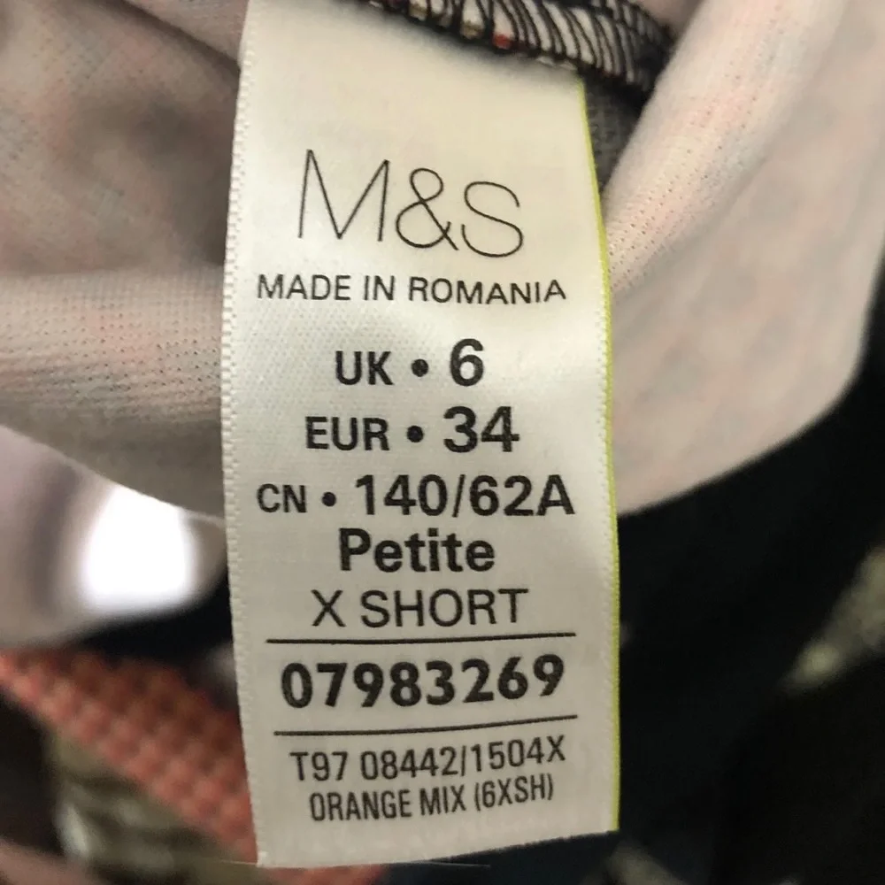 M&S Collection UK 6 Cigarette Pants Trousers Geometric Orange Black Beige SUMMER - Picture 5 of 5